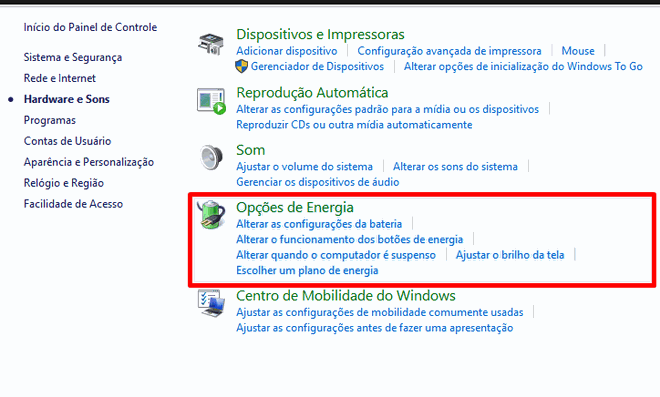 tela de configuração