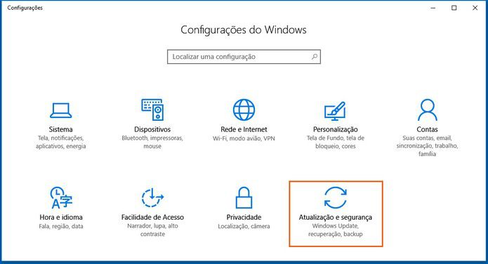 tela de configuração