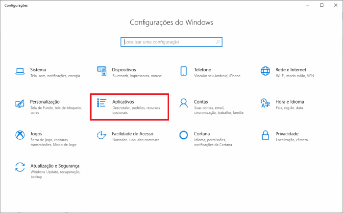 tela de configuração