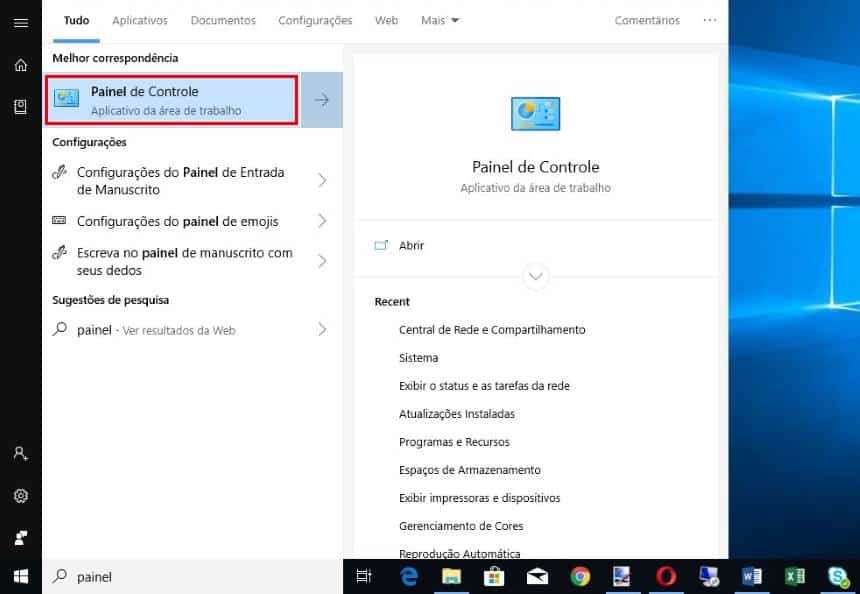 tela de configuração