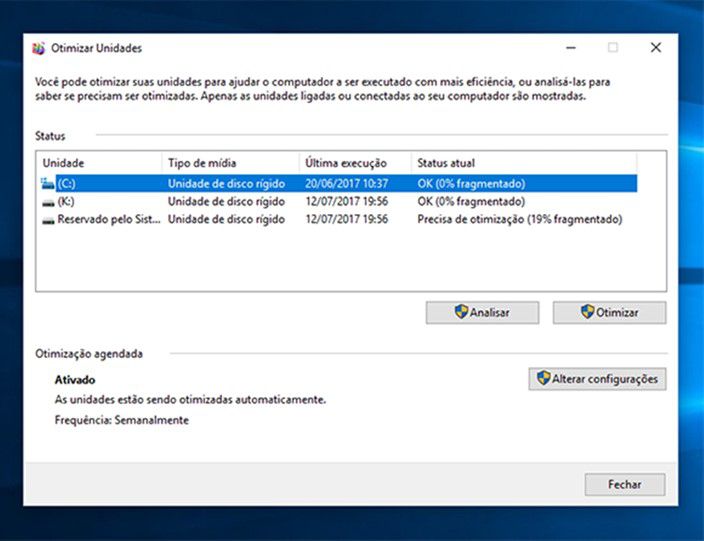 tela de configuração