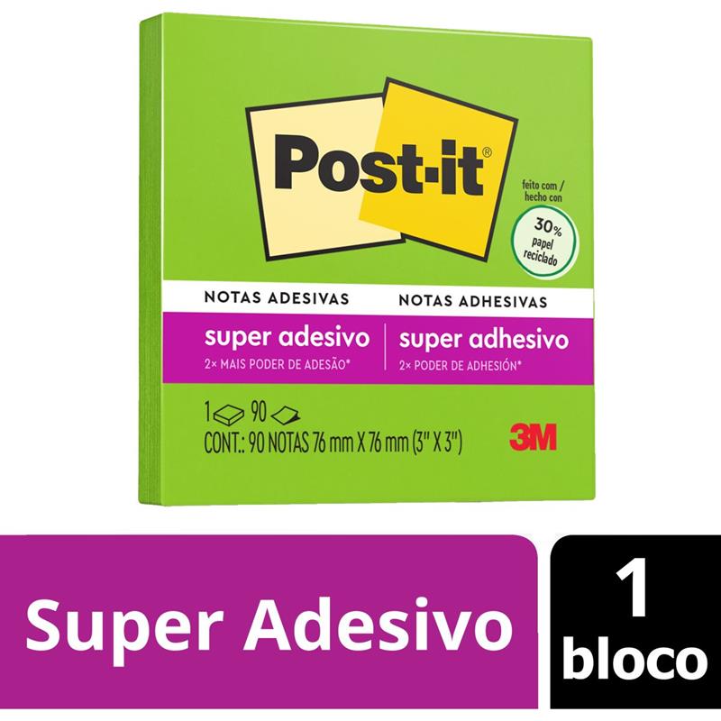 BLOCO DE RECADO POST-IT 76 MM X 76 MM 90 FLS. (VERDE LIMEADE) - 3M UNIDADE