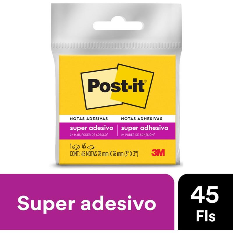 BLOCO DE RECADO POST-IT COM 45 FOLHAS 76 X 76 MM (AMARELO NEON) - 3M UNIDADE
