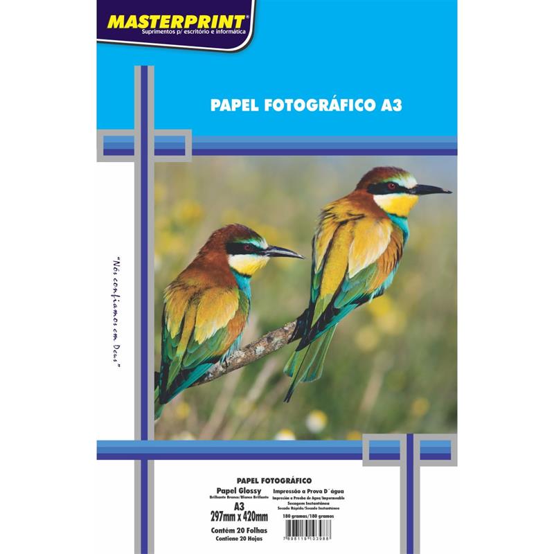 PAPEL FOTOGRÁFICO INKJET A3 180 G - MASTERPRINT PCT.C/20