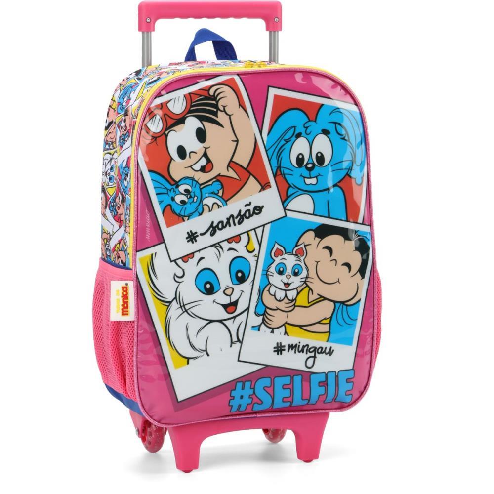 MOCHILA INFANTIL COM RODINHA TURMA DA MÔNICA M ROSA - LUXCEL UNIDADE