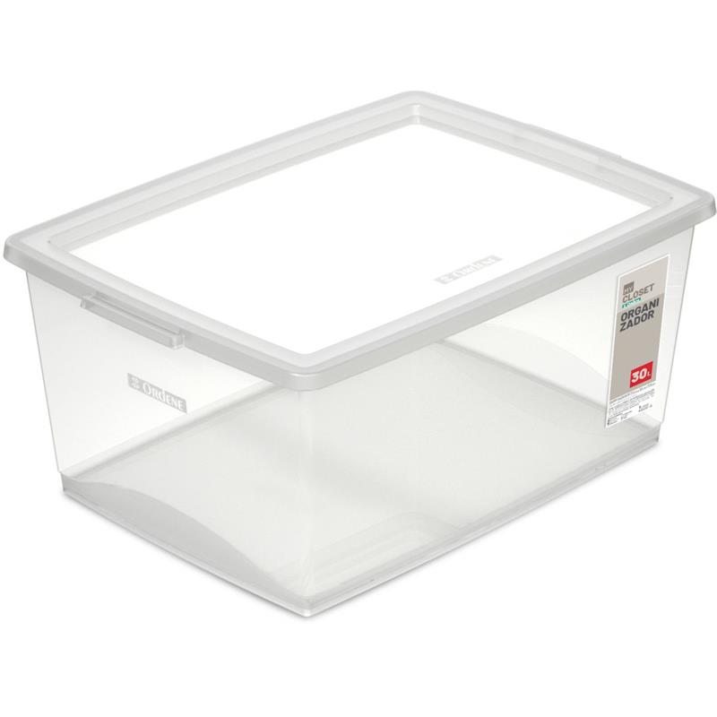 CAIXA PLÁSTICA MULTIUSO CRISTAL 30L 37,8X53X23,5CM C/T - ORDENE UNIDADE