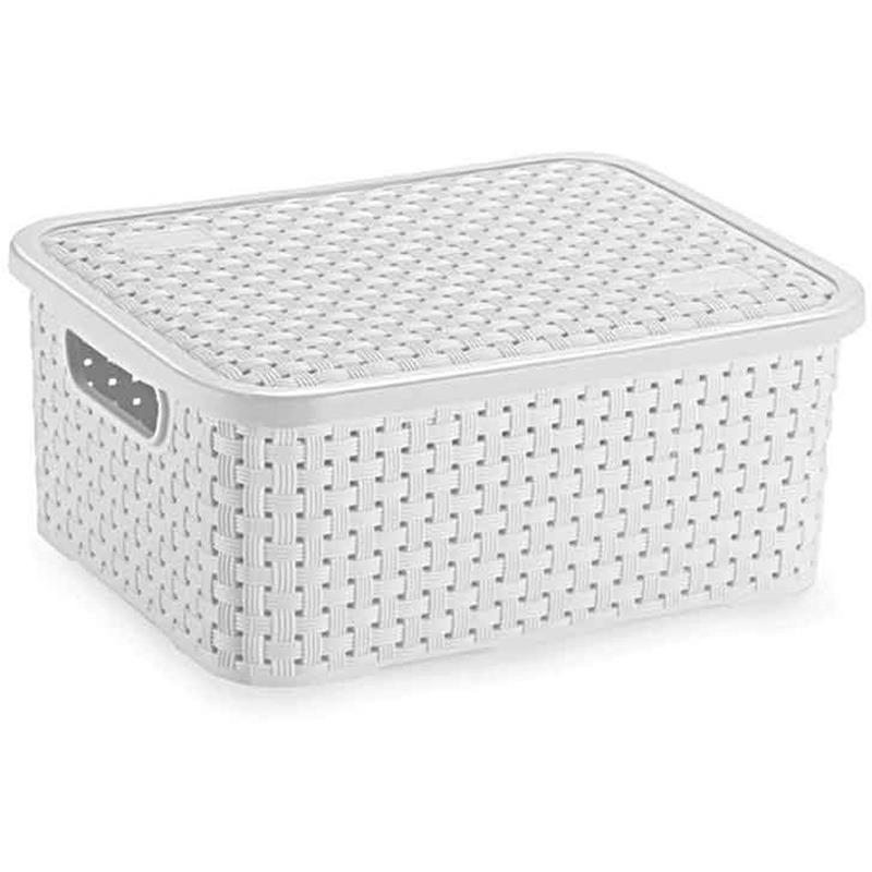 CAIXA PLÁSTICA MULTIUSO RATTAN COM TAMPA P 4 L BRANCA - NITRON UNIDADE