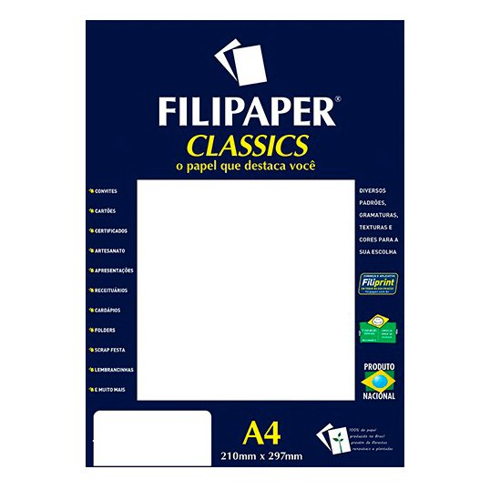 PAPEL VERGE FILIPAPER CLASSICS A4 BRANCO 180G 20 FOLHAS