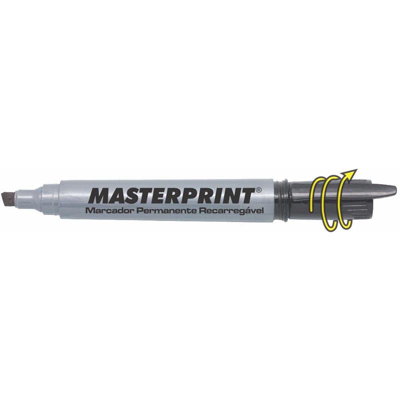 PINCEL MARCADOR PERMANENTE MP 616 RECARREGÁVEL PRETO - MASTERPRINT CX.C/12