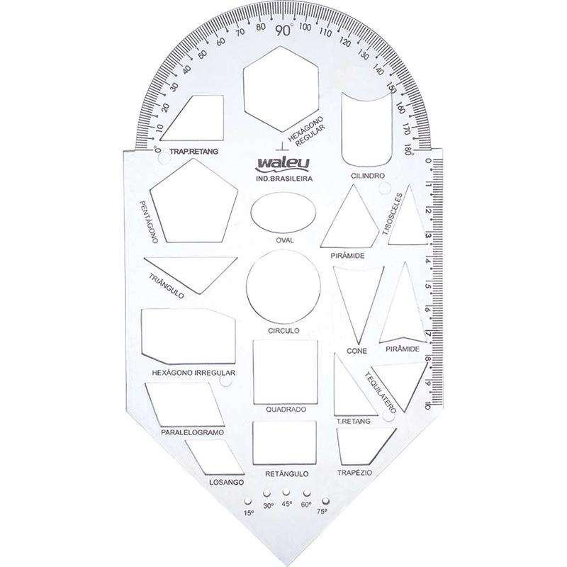 REGUA PLASTICA GEOMETRIA GABARITO CRISTAL - WALEU PCT.C/10