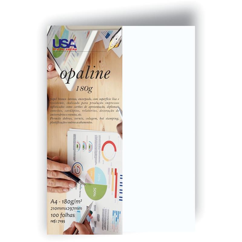 PAPEL OPALINE A4 BRANCO NACIONAL 180G - USA FOLIEN PCT.C/100