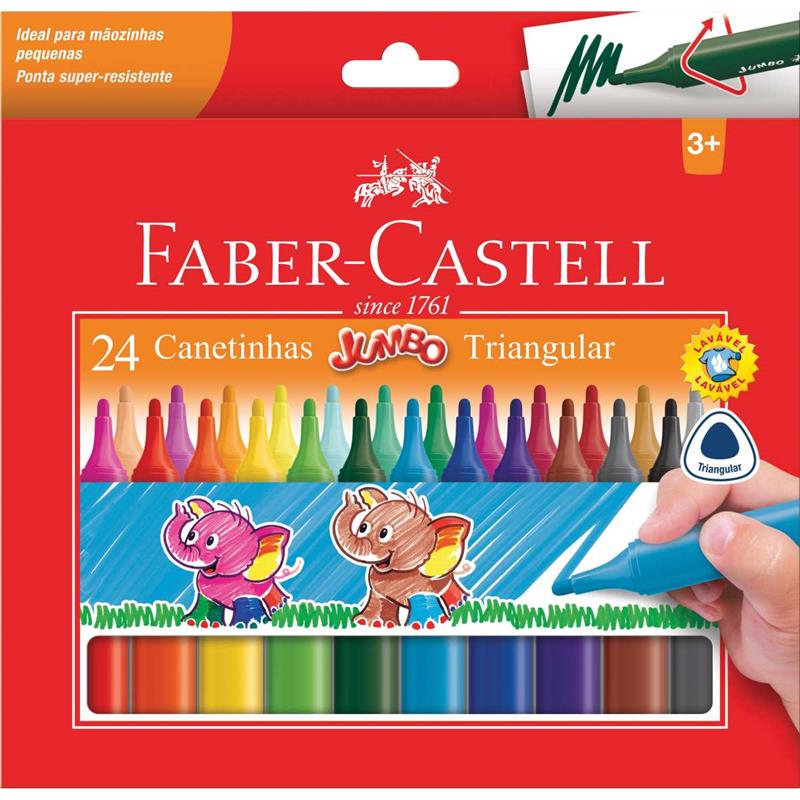 CANETA HIDROGRAFICA JUMBO TRIANGULAR 24 CORES - FABER-CASTELL PCT.C/06