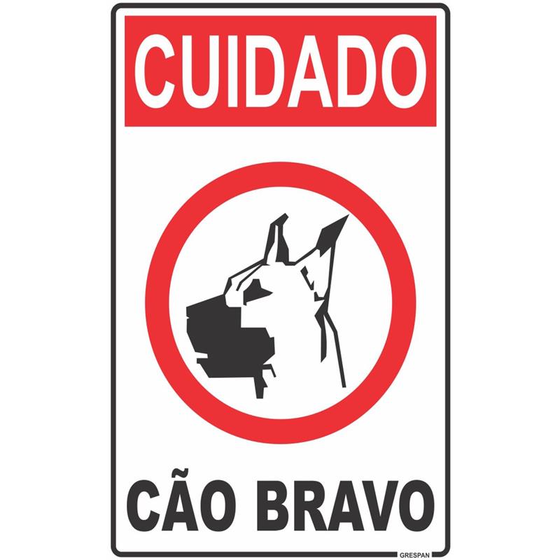 PLACA DE SINALIZACAO CUIDADO CAO BRAVO 16X25CM. - GRESPAN PCT.C/05