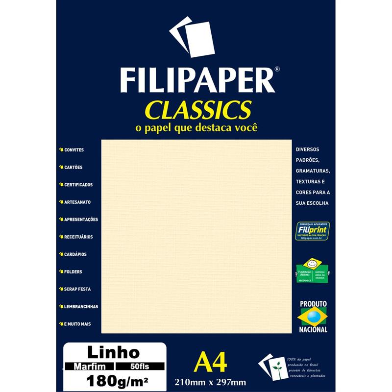 PAPEL A4 (LINHO) MARFIM 180G. - FILIPERSON PCT.C/50