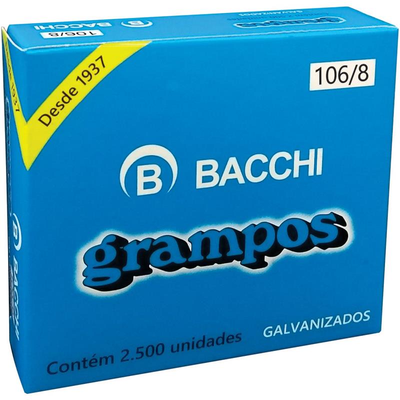 GRAMPO PARA GRAMPEADOR 106/8 GALVANIZADO COM 2500 GRAMPOS - BACCHI CAIXA