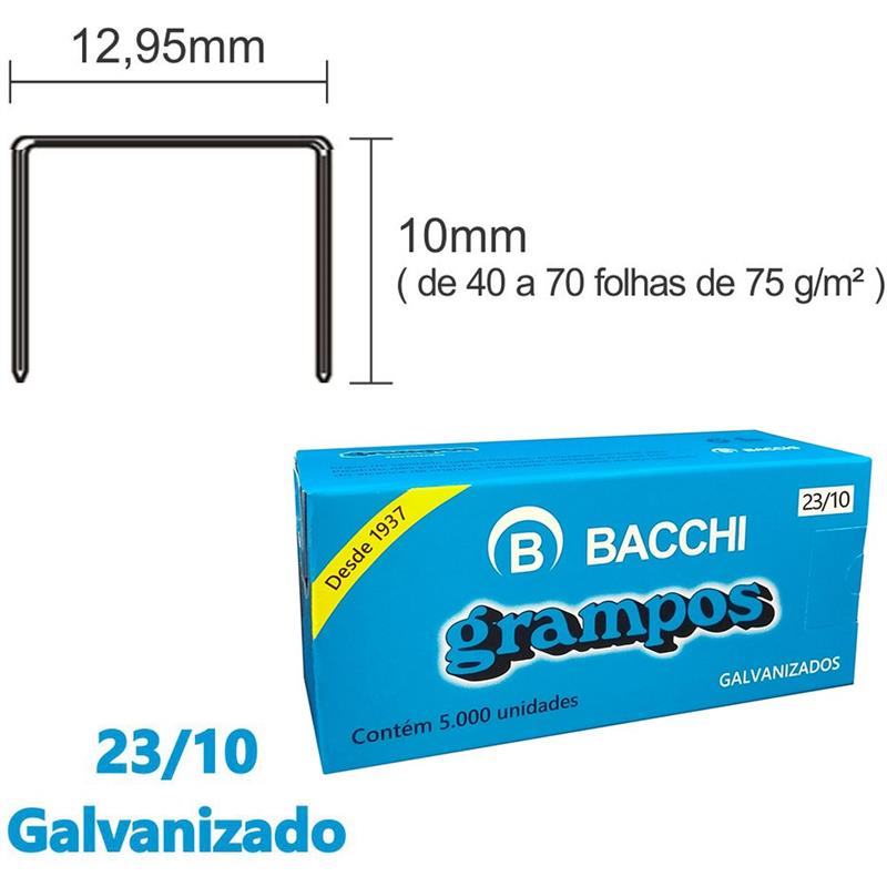 GRAMPO PARA GRAMPEADOR 23/10 GALVANIZADO 5000 GRAMPOS - BACCHI CAIXA