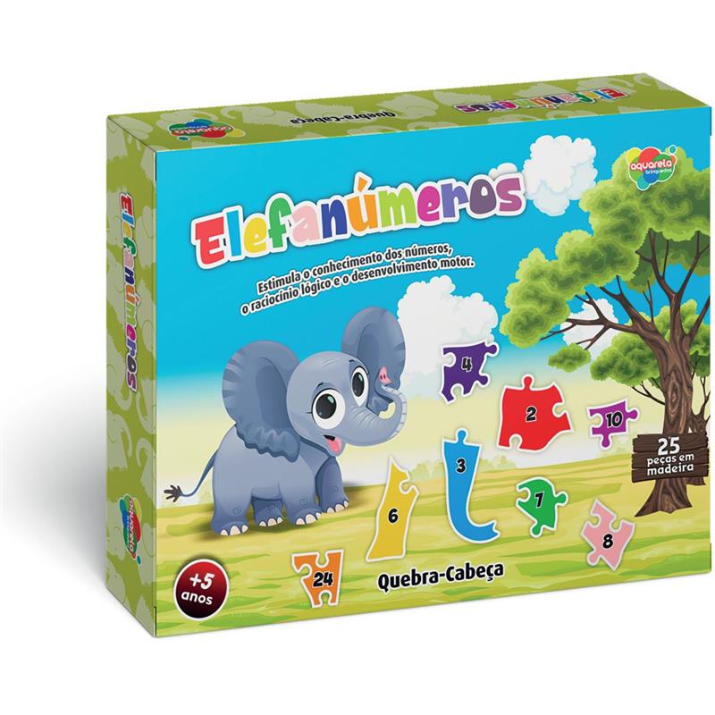 QUEBRA-CABECA MADEIRA ELEFANUMEROS 25 PEÇAS - AQUARELA BRINQUEDOS UNIDADE