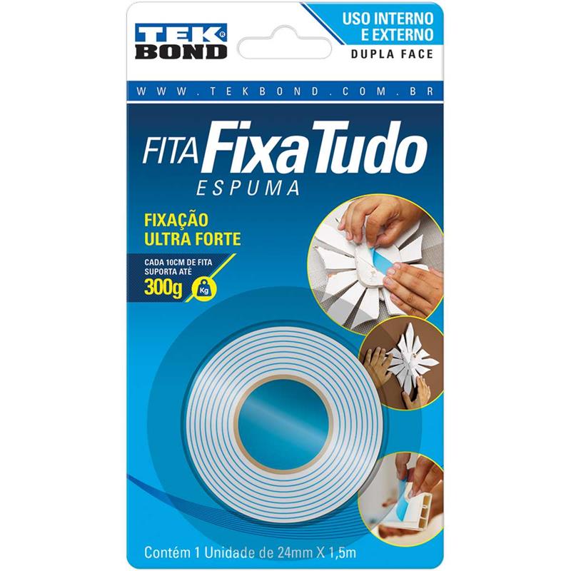 FITA DUPLA FACE FIXA TUDO ESPUMA 24MMX1,5M - TEKBOND UNIDADE