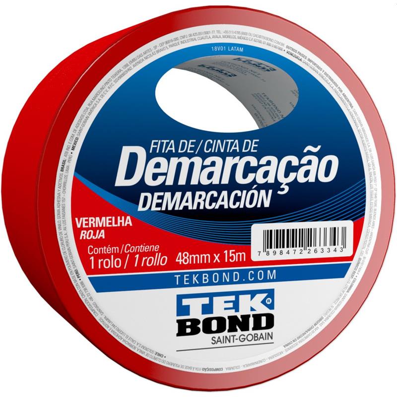 FITA PARA DEMARCACAO DE SOLO PVC VERMELHA 48MMX15M - TEKBOND UNIDADE