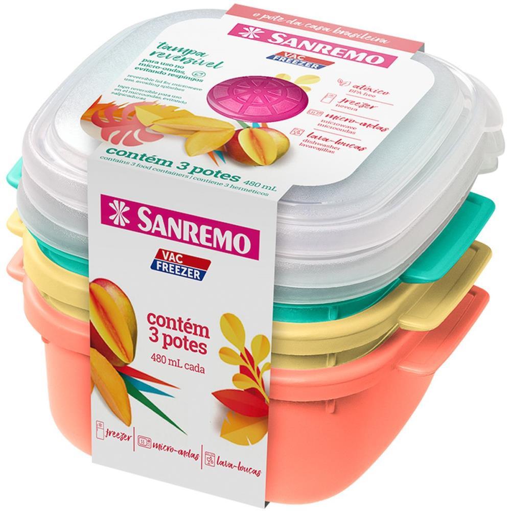 POTE PLASTICO CONJ. 3 POTES QUADRADO 480ML. SANREMO KIT
