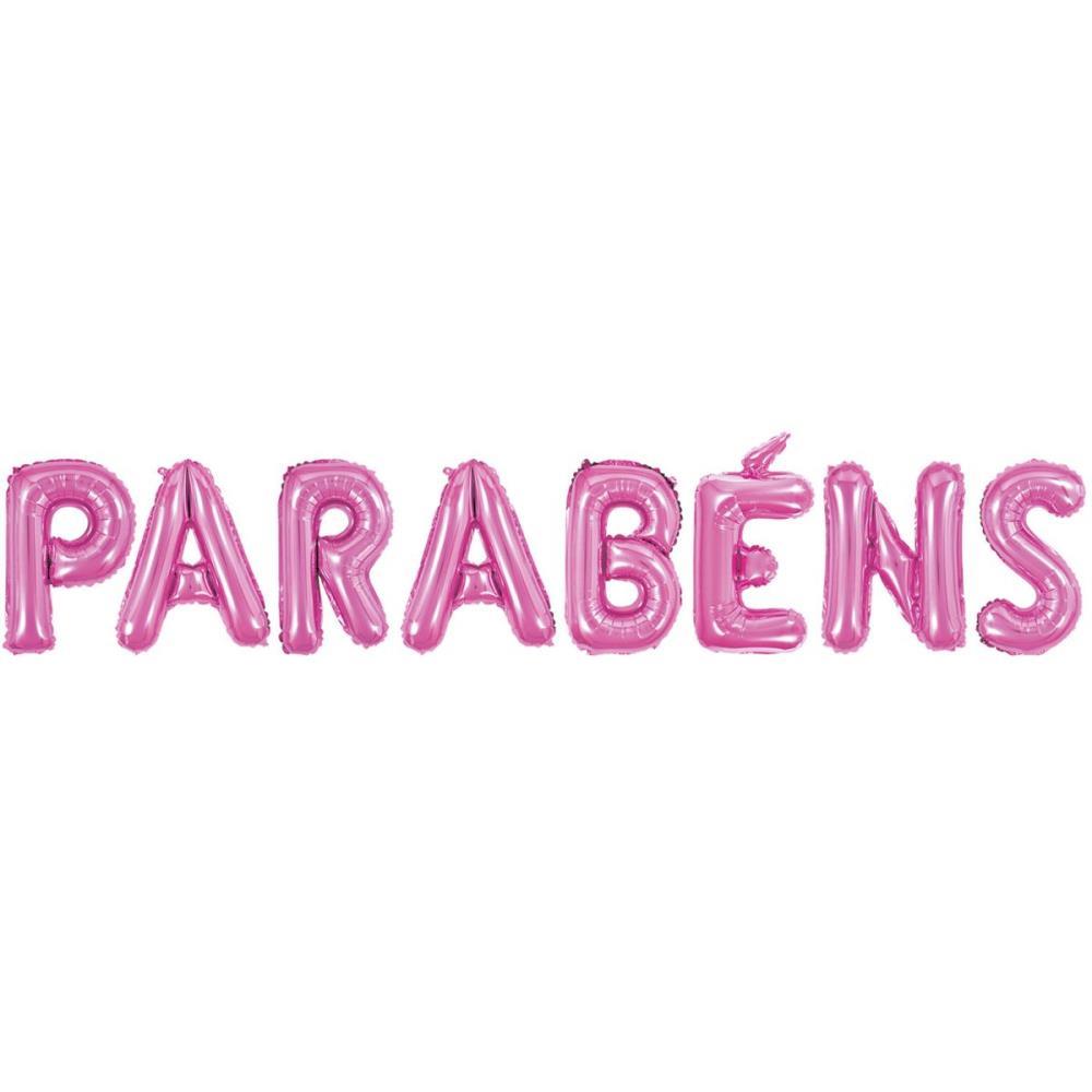 BALAO METALIZADO DECORADO PARABENS PINK 40CM. MAKE+ UNIDADE