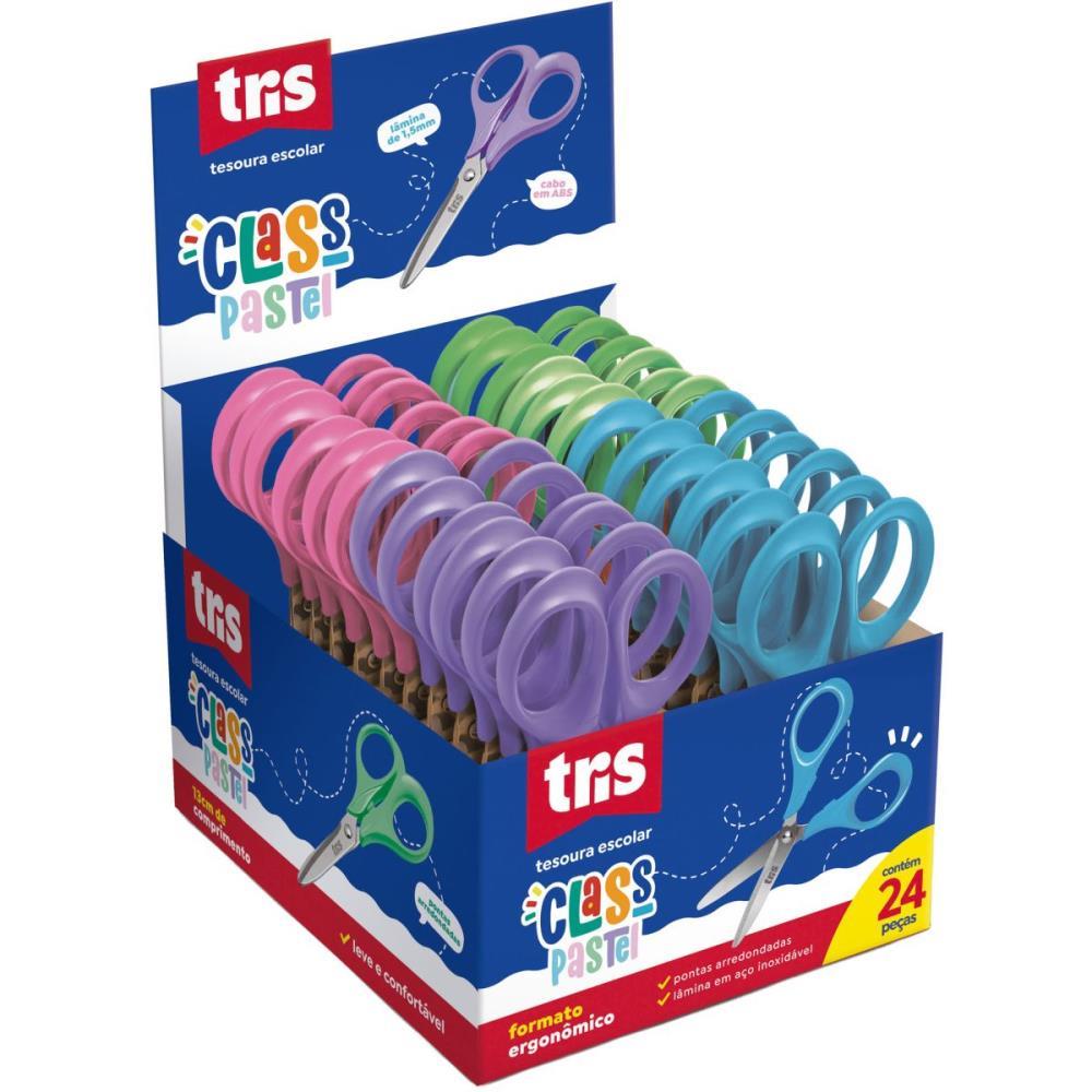 TESOURA ESCOLAR TRIS CLASS 13CM CORES PASTEL SUMMIT CX.C/24