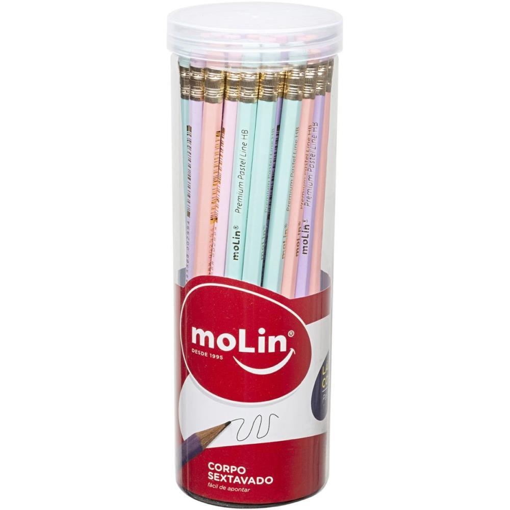 LAPIS PRETO SEXTAVADO PASTEL LINE C/ BORRACHA MOLIN POTE-48