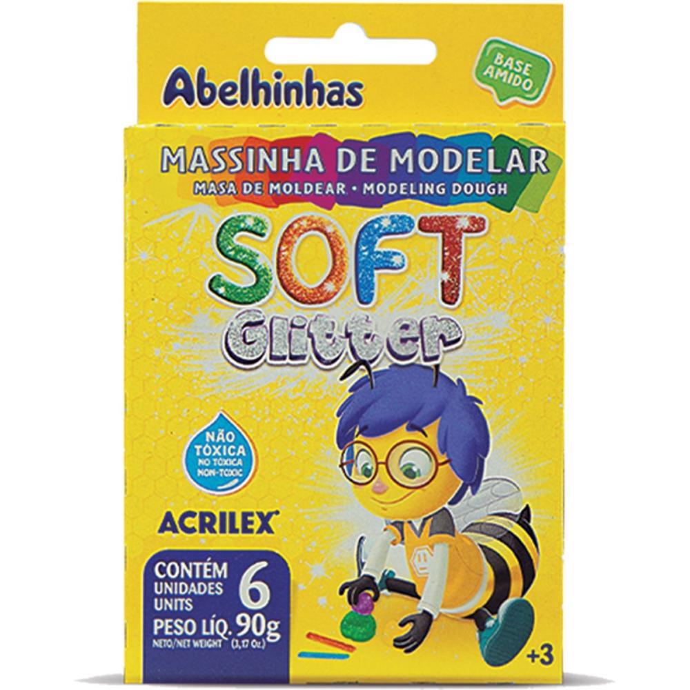 MASSA PARA MODELAR SOFT C/06 CORES 90G. C/GLITER ACRILEX PCT.C/06