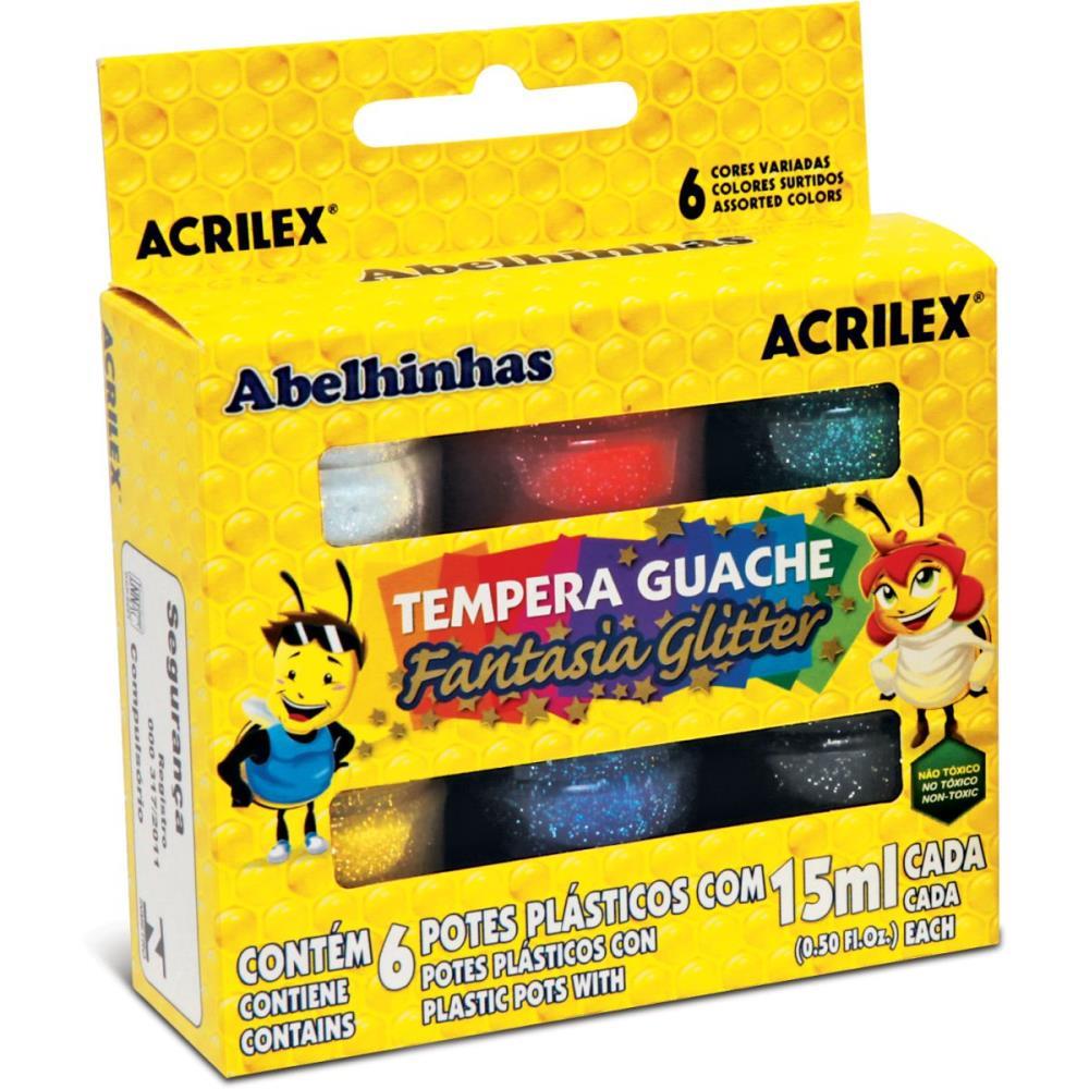 TINTA GUACHE 015ML 06 CORES 15ML COM GLITTER ACRILEX CX.C/06