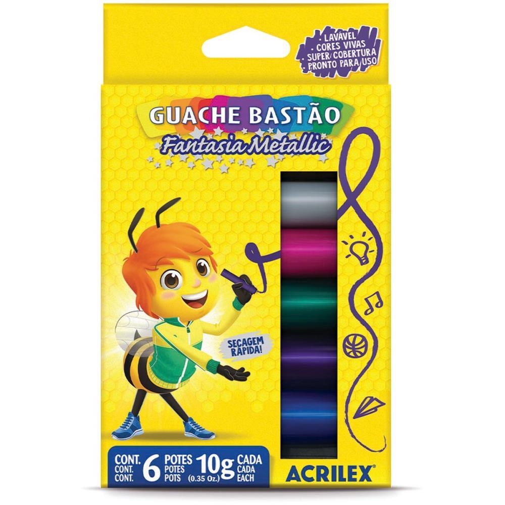 TINTA GUACHE EM BASTAO FANTASIA METTALIC C/06 CORES ACRILEX ESTOJO