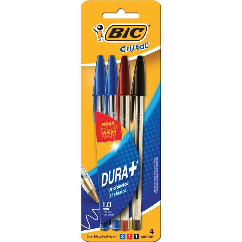 CANETA ESFEROGRAFICA CRISTAL 2AZ+1PR+1VM BIC BL.C/04