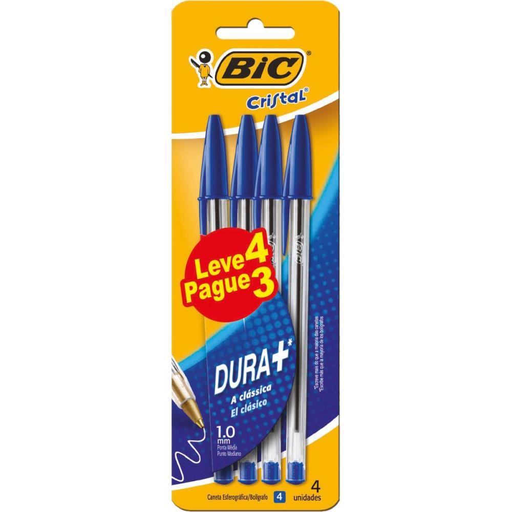 CANETA ESFEROGRAFICA CRISTAL AZUL LEVE 4 PAGUE 3 BIC BL.C/04