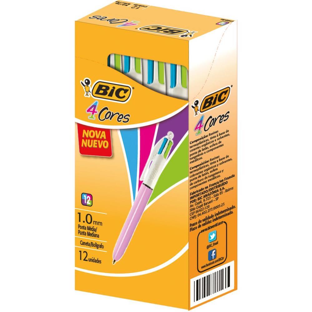 CANETA ESFEROGRAFICA BIC 4 CORES REFRESH CORPO ROSA BIC CX.C/12