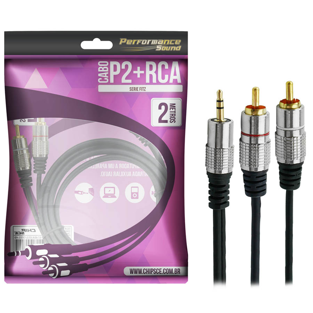 CABO AUDIO ESTEREO P2 X 2RCA 2MTS PRETO PIX - 018-0702