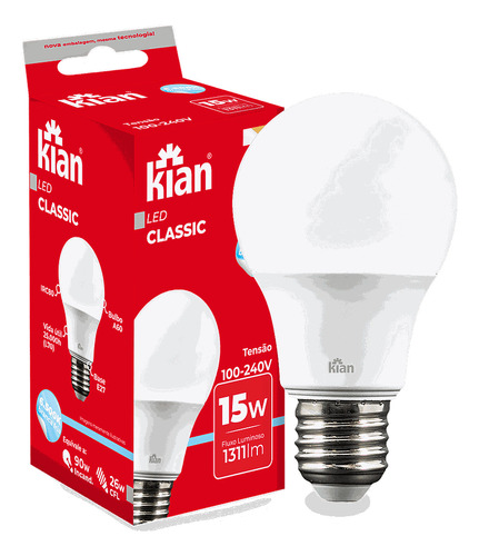 LÂMPADA LED BULBO A60 6W 6.500K BRANCA FRIA BIVOLT KIAN