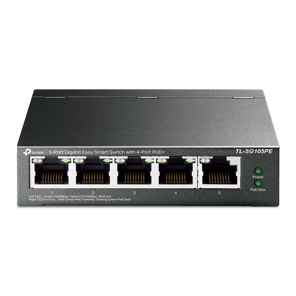 SWITCH GIGABIT EASY SMART TP-LINK TL-SG105PE DE 5 PORTAS COM 4 PORTAS POE+