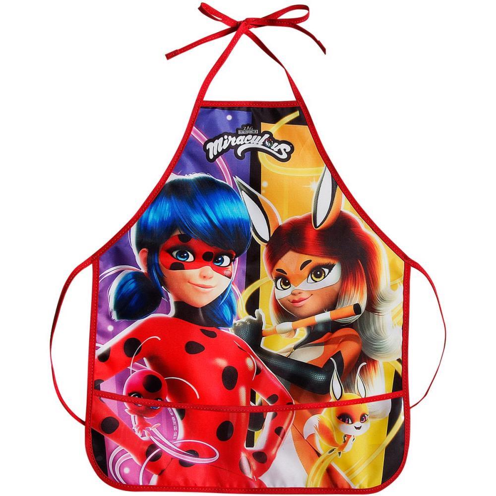 AVENTAL ESCOLAR DECORADO MIRACULOUS C/BOLSO DERMIWIL UNIDADE