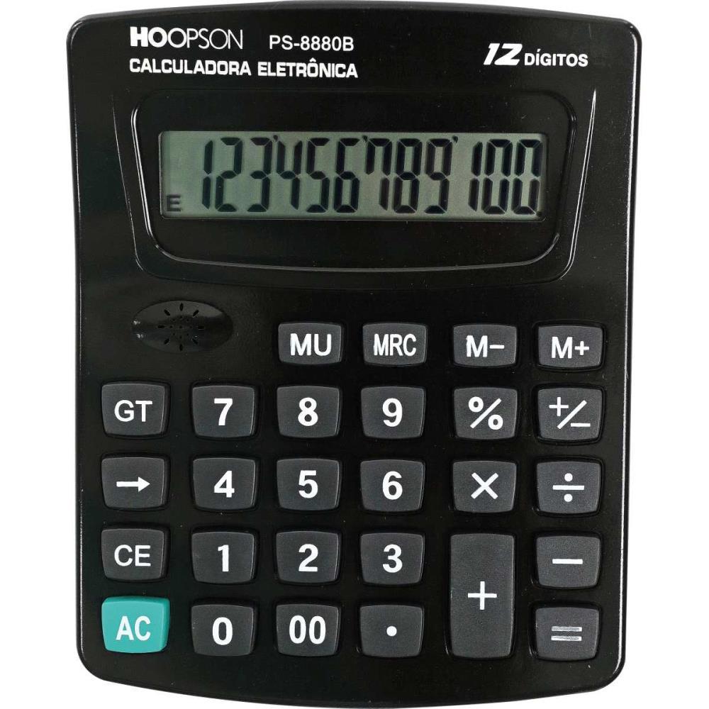 CALCULADORA DE MESA 12DIGITOS PILHA PRETA HOOPSON UNIDADE