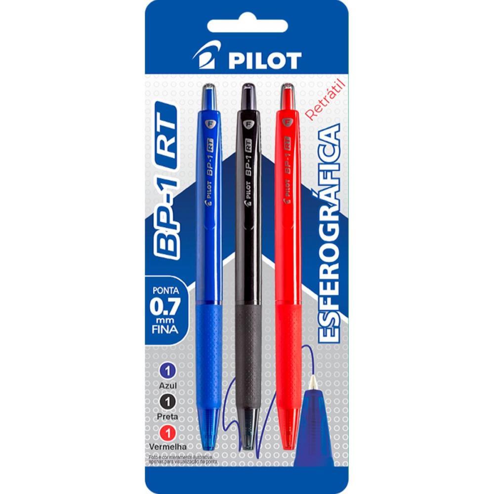 CANETA ESFEROGRAFICA BP-1 RETRATIL 0.7 AZ/PT/VERM PILOT BL.C/03