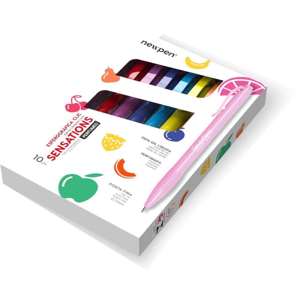 CANETA ESFEROGRAFICA CLIC SENSATIONS 10 CORES PERF. NEWPEN ESTOJO