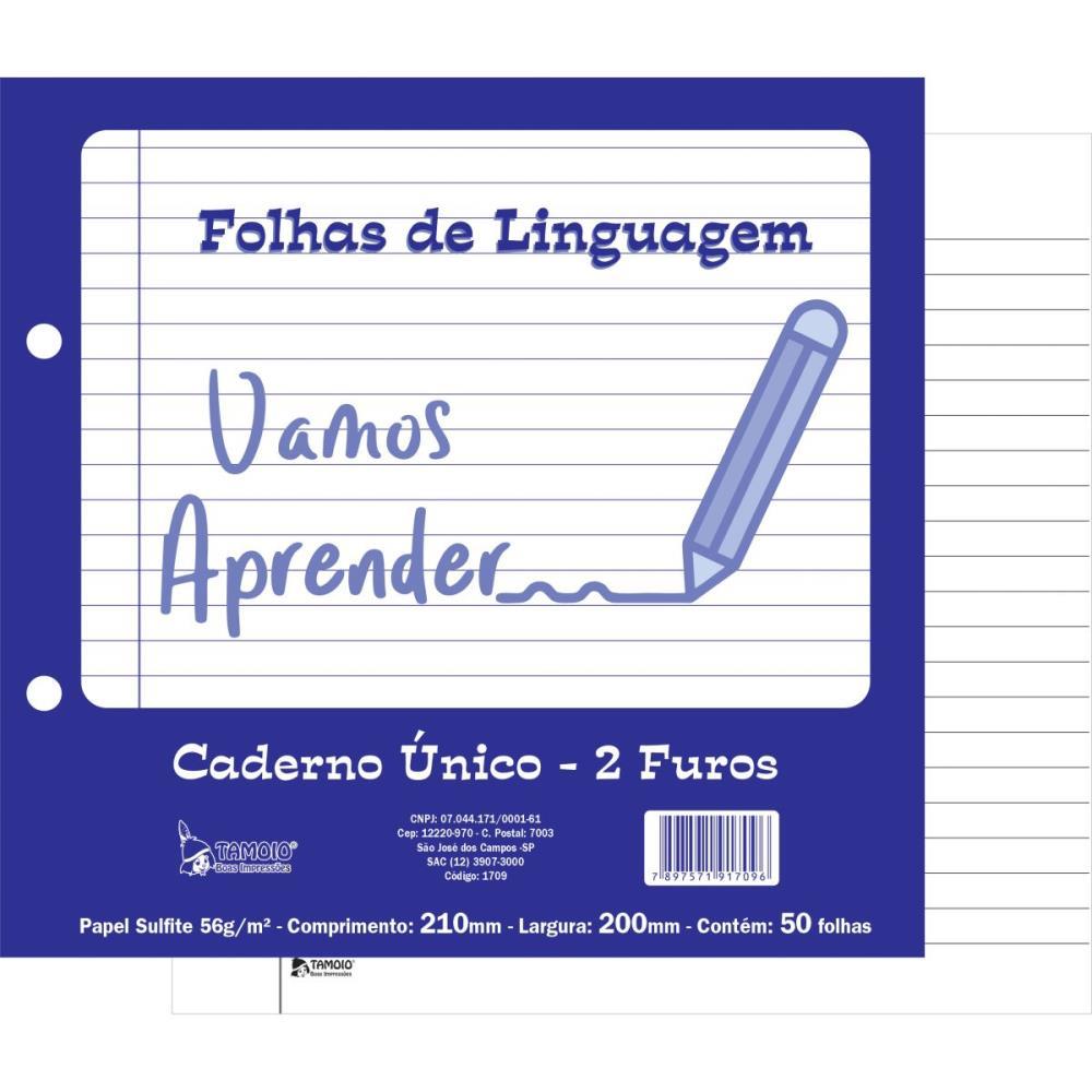 FOLHA 2 FUROS LINGUAGEM P/CADERNO UNICO 50FL TAMOIO PCT.C/05