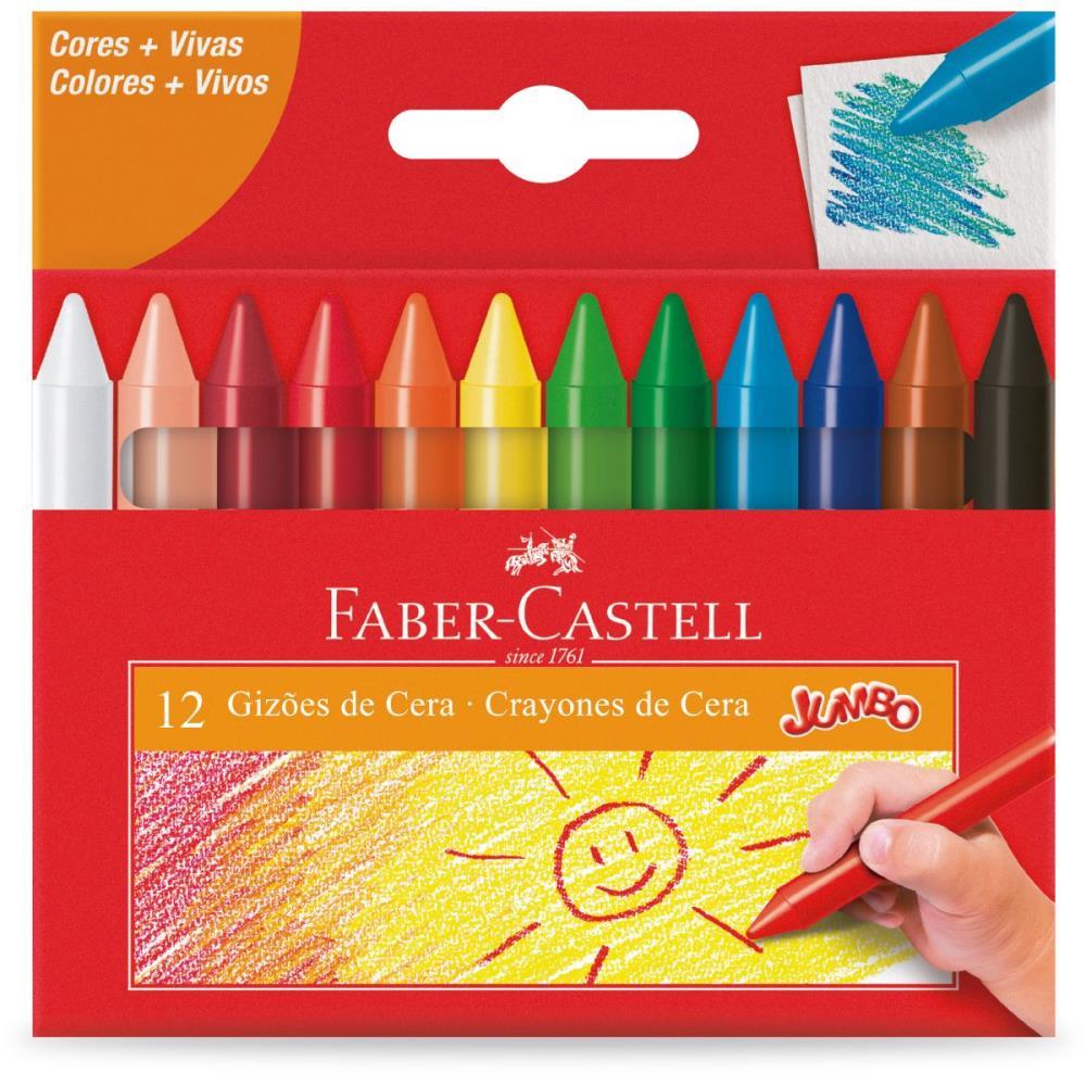 GIZ DE CERA JUMBO GIZAO 12 CORES FABER-CASTELL PCT.C/06