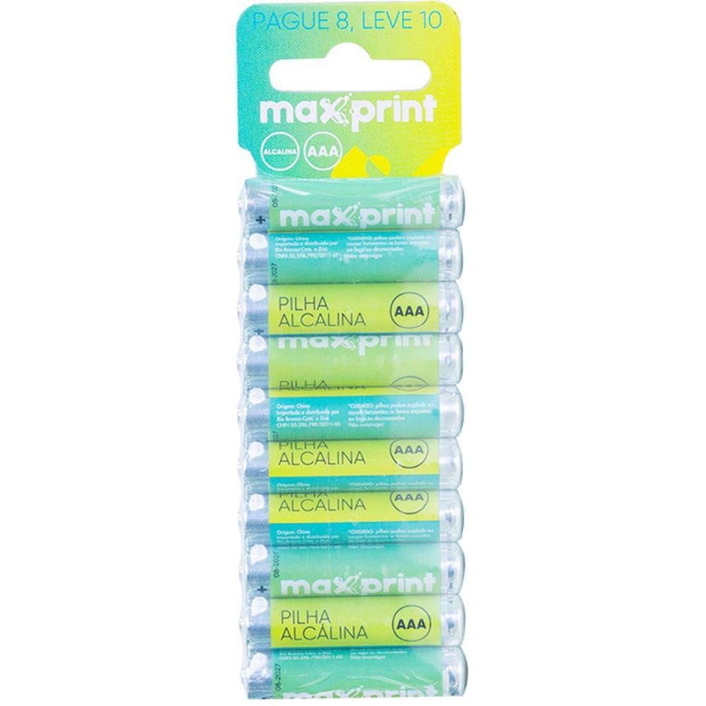 PILHA ALCALINA PALITO AAA PACK PROMO P8 L10 MAXPRINT BL.C/10