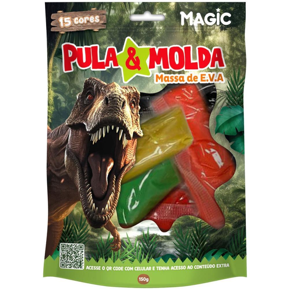 MASSA PARA MODELAR CRIATIVA PULA E MOLDA 150G DINO 15CORES MAGIC KIDS UNIDADE