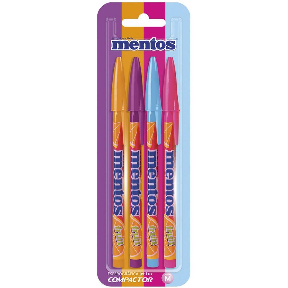 CANETA ESFEROGRAFICA MENTOS JET LUX 4 CORES SORTIDA COMPACTOR UNIDADE