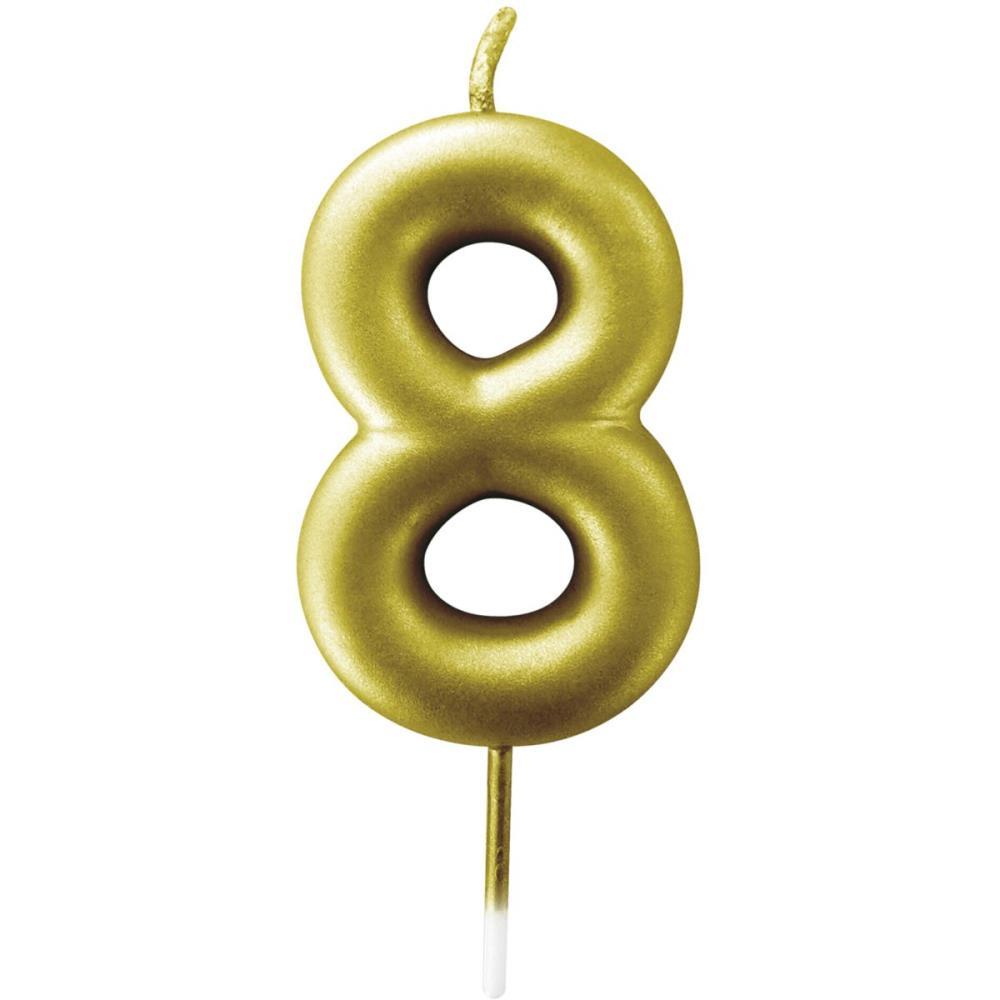 VELA PARA ANIVERSARIO N.08 OURO METALIZADA 6CM MAKE+ UNIDADE