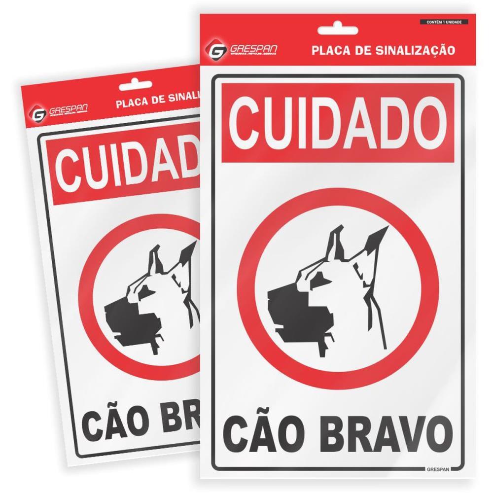 PLACA DE SINALIZACAO CUIDADO CAO BRAVO 16X25CM. GRESPAN UNIDADE