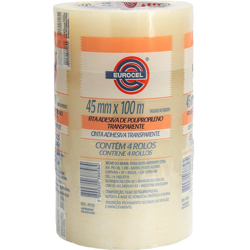 FITA PARA EMPACOTAMENTO PP 33 45MMX100M TRANSPARENTE EUROCEL UNIDADE