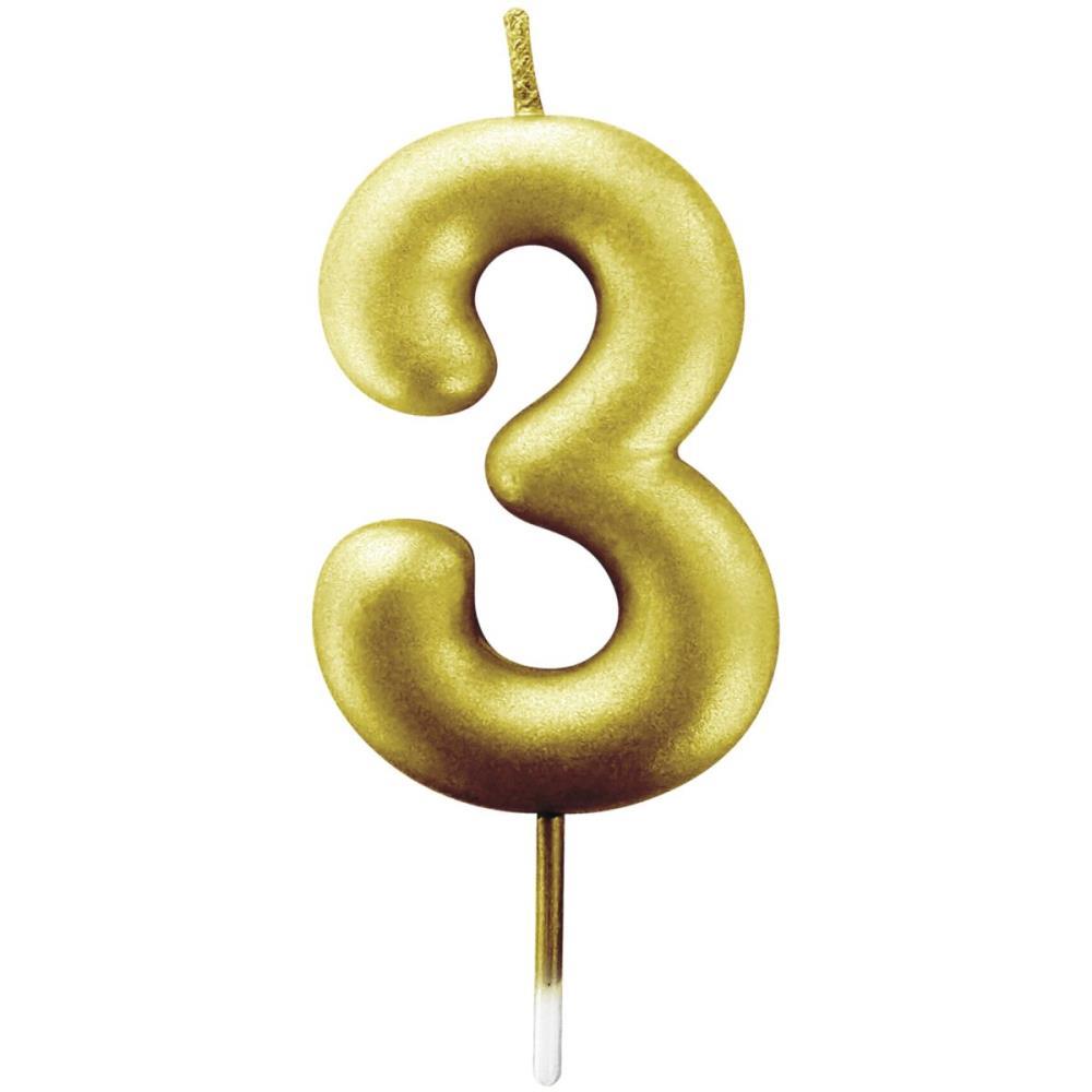 VELA PARA ANIVERSARIO N.03 OURO METALIZADA 6CM MAKE+ UNIDADE