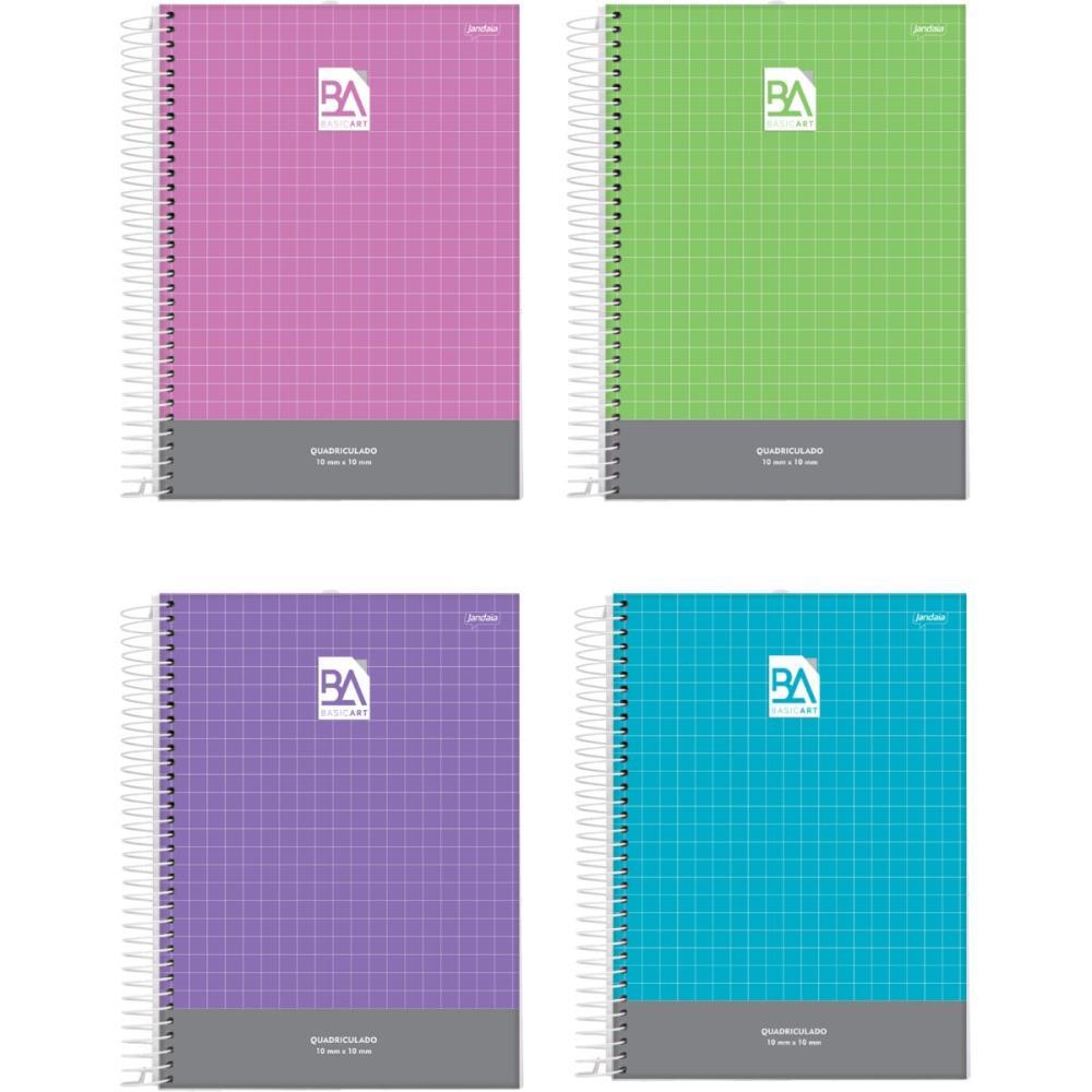 CADERNO QUADRICULADO UNIVERS. 10X10MM 96FL ESP.CD BASIC ART JANDAIA PCT.C/04